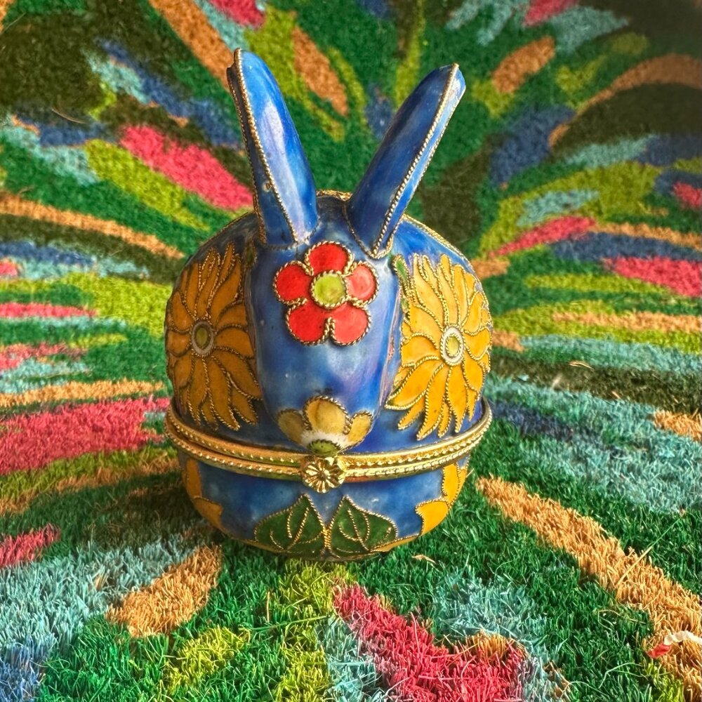 Cloisonne Blue Rabbit Trinket Box - Picture 6 of 6